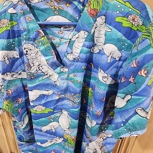 Scrubstar Blue Manatee Print Scrub Top